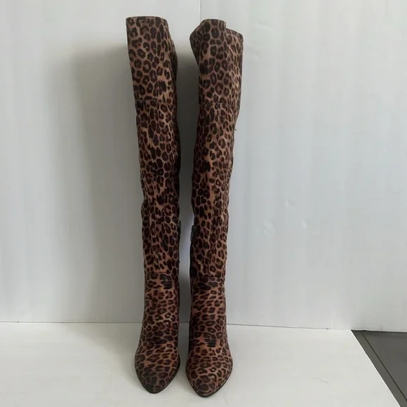 Marc Fisher Leopard Animal Print Over-the-Knee Chunky Heel Boots Size 6 NEW - Picture 3 of 5
